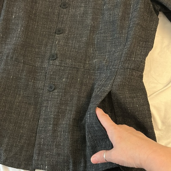 EILEEN FISHER Cotton Linen Women's Black Gray Charcoal Jacket Blazer Size Medium - Picture 7 of 14